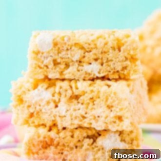 Sweet Crispy Mallow Squares 6 Gooey, chewy Rice Krispie Treats loaded with salty butter, sweet marshmallow, and crunchy cereal, an irresistible easy no-bake dessert ready in less than 30 minutes!