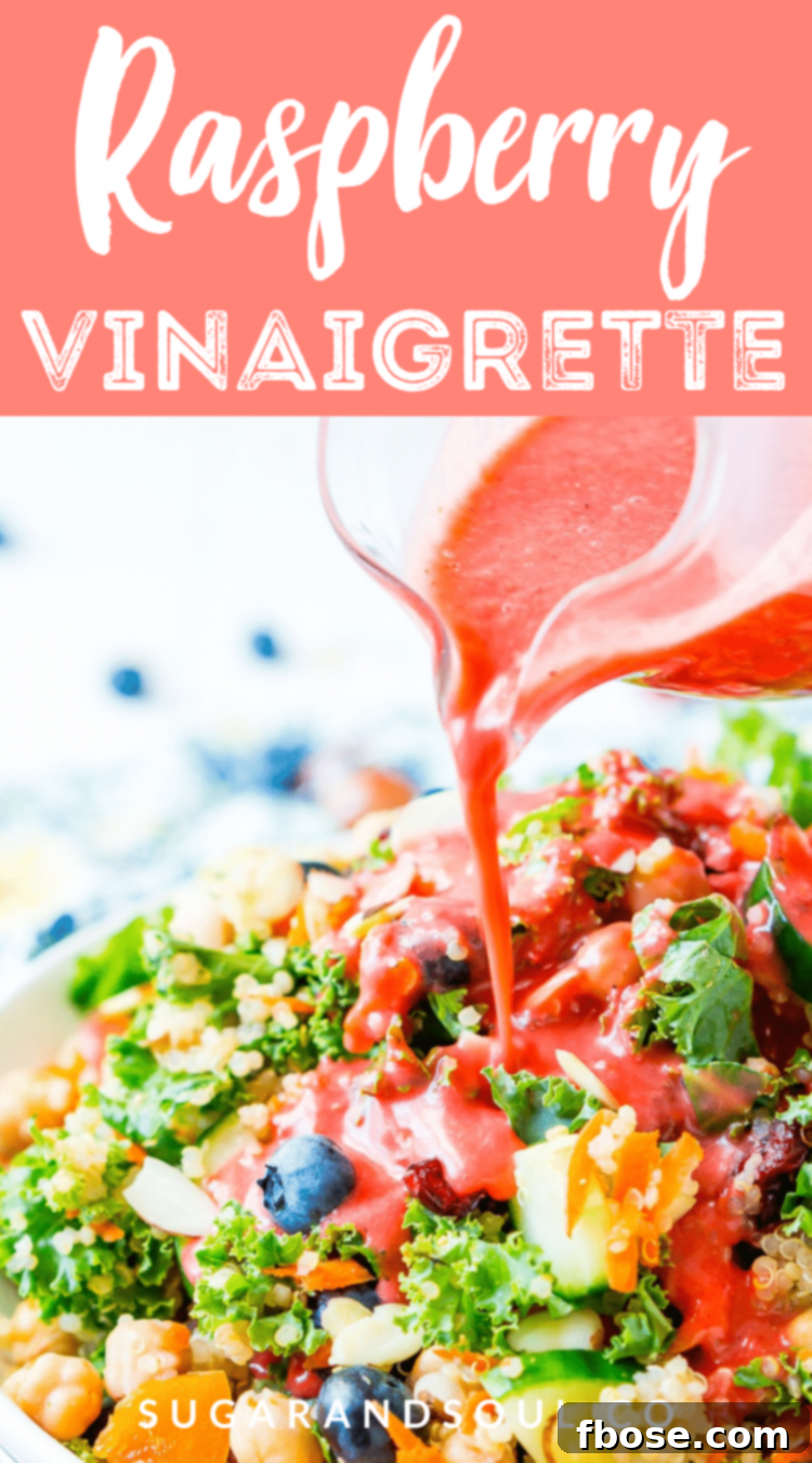 Pin this Raspberry Vinaigrette Dressing recipe for summer salads.
