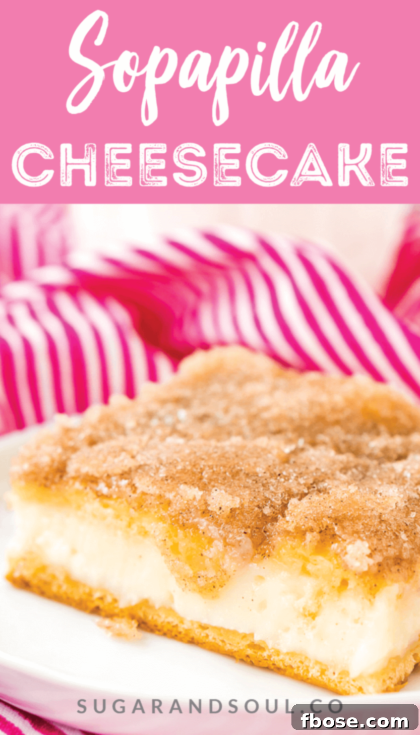 Effortless Sopapilla Cheesecake 6 A beautifully presented Sopapilla Cheesecake, a Spanish-inspired dessert with golden crescent roll dough, creamy filling, cinnamon, sugar, butter, and honey.
