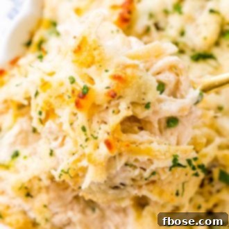 Chicken Tetrazzini casserole, a creamy and delicious pasta bake