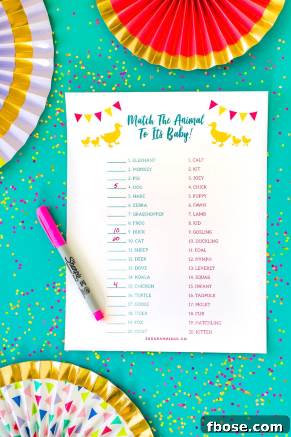 Baby Shower Mama Match Game Printable 4 A completed 'Are You My Mother?' Baby Shower Game Printable sheet with answers. Highlight of a fun and budget-friendly baby shower game.