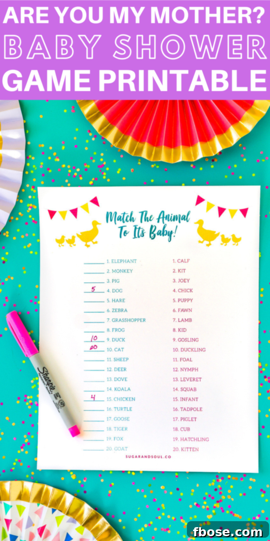 Baby Shower Mama Match Game Printable 5 Printable 'Are You My Mother?' Baby Shower Game sheet, showing the layout for guests to match baby animals to their mothers. Download now for free!