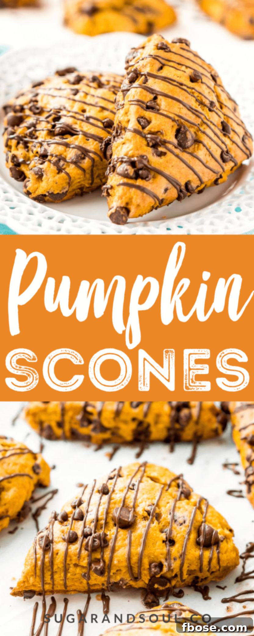 Save this Pumpkin Scones recipe to your Pinterest board for fall baking inspiration, featuring chocolate chips and warm spices.