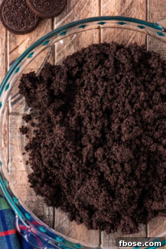 Overhead photo of a bowl of Oreo crumbs.