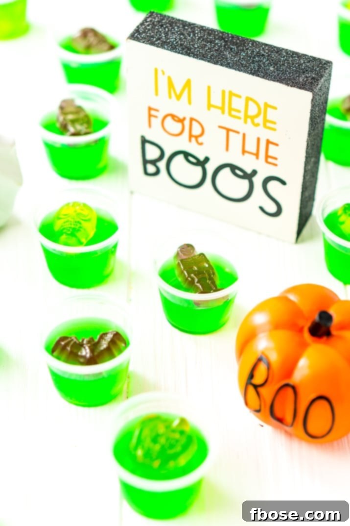 Ghoulish Gelatin Shooters 5 These Halloween Jello Shots are super easy to whip up and will make a fun addition to your Halloween Party!