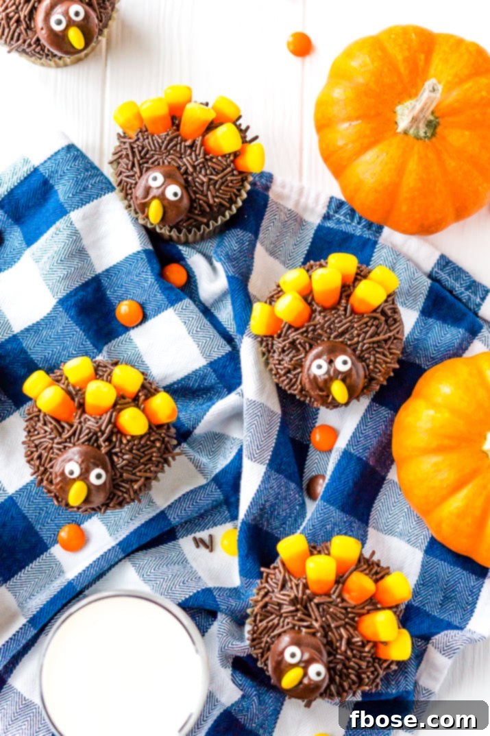 These Turkey Cupcakes are an easy-to-make treat for the kids and a fun way to celebrate the Thanksgiving season!