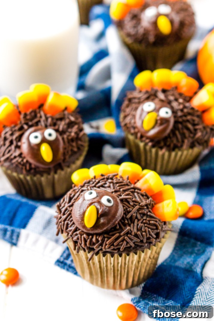 These Turkey Cupcakes are an easy-to-make treat for the kids and a fun way to celebrate the Thanksgiving season!