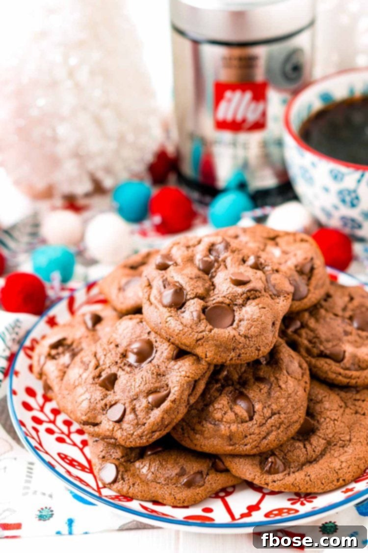 Close-up of espresso chocolate chip cookies, showcasing a perfect balance of sweet chocolate and robust coffee flavors for a sophisticated treat.