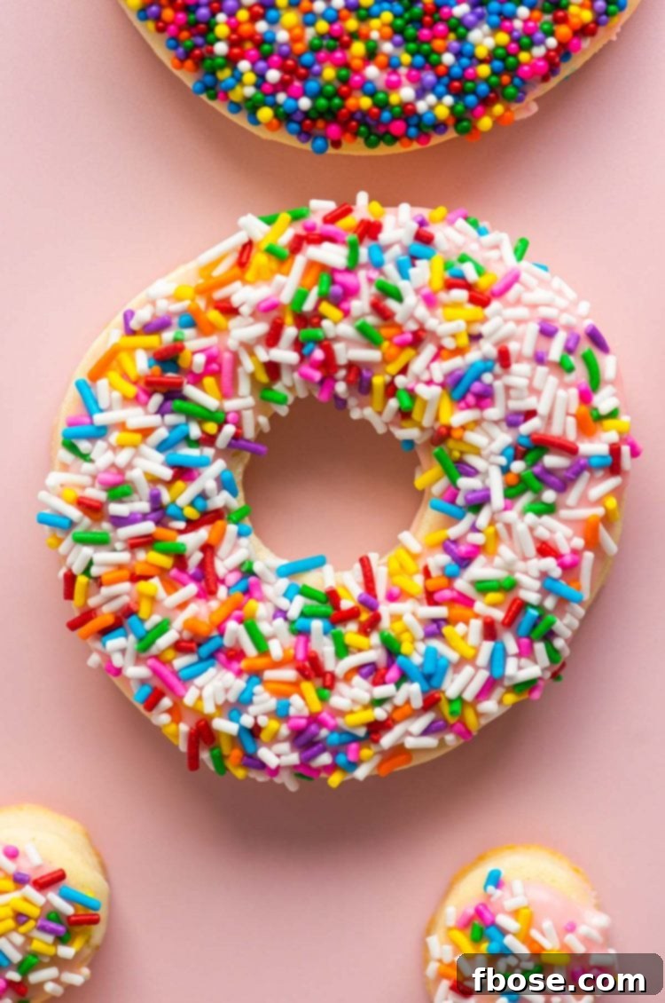 Close up photo of a donut cookie covered in sprinkles.