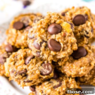 Peanut Butter Banana Oatmeal Cookies on plate.
