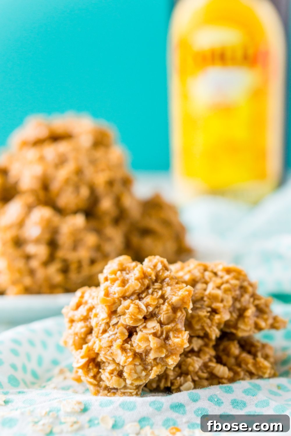 Kahlua No Bake Cookies with white and blue napkin.
