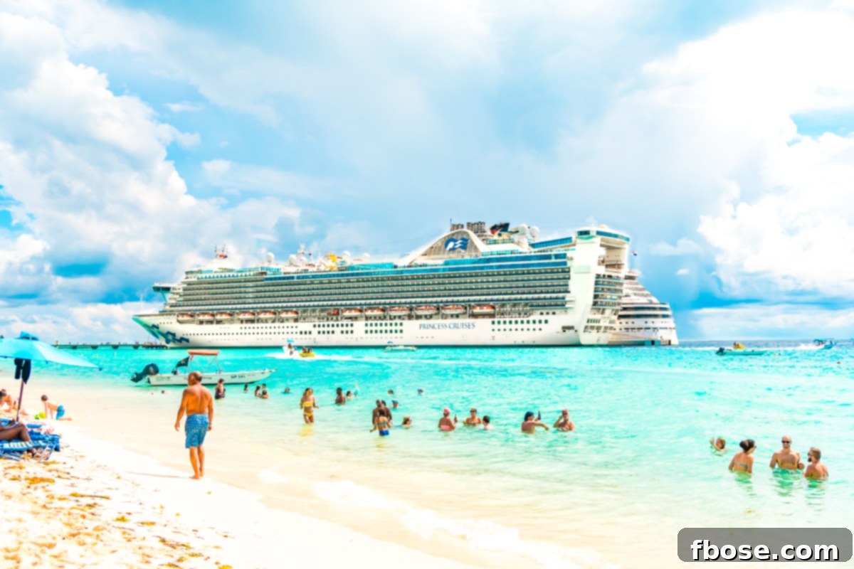 Grand Turk Island: Your Port Adventure Guide 13 A large Princess Cruise Ship is serenely docked in the port of Grand Turk, framed by the clear blue Caribbean sky and inviting waters, signaling a day of adventure or relaxation for its passengers.
