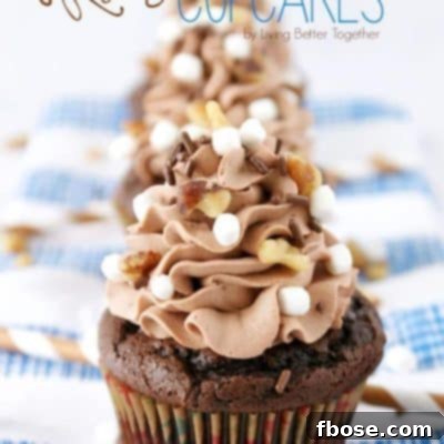 Inspired by the famous Ice Cream, these Rocky Road Cupcakes are loaded with chocolate, walnuts, and marshmallows!