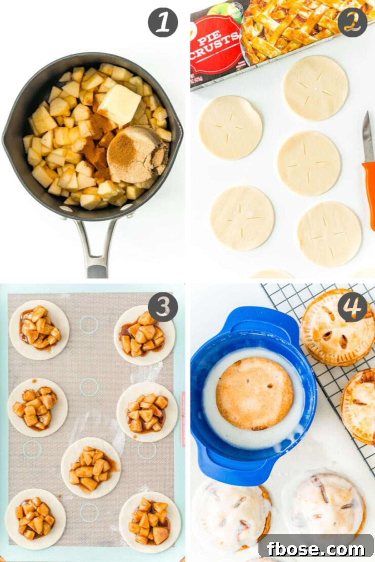 Golden Apple Hand Pies 5 Step-by-step photo collage showing how to make apple hand pies.