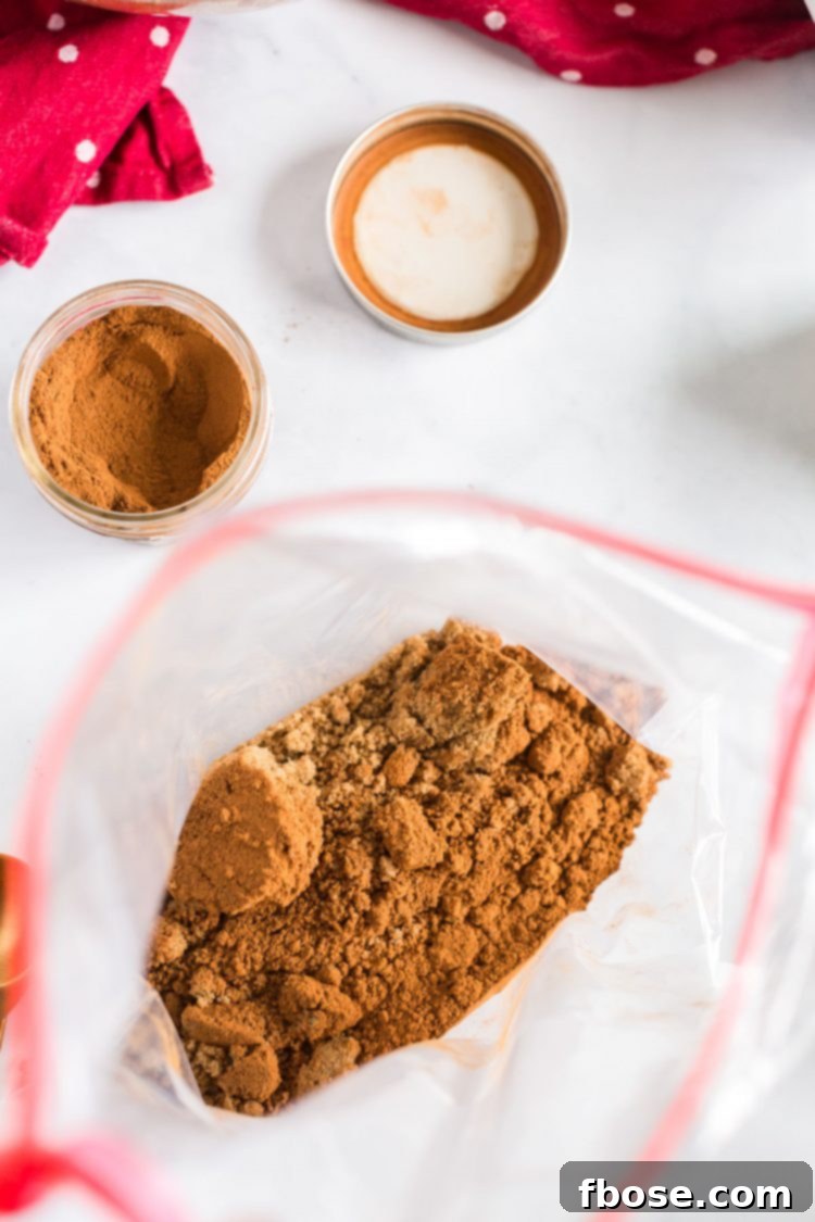 Brown sugar and gingerbread spices in a large ziploc bag, ready for mixing.