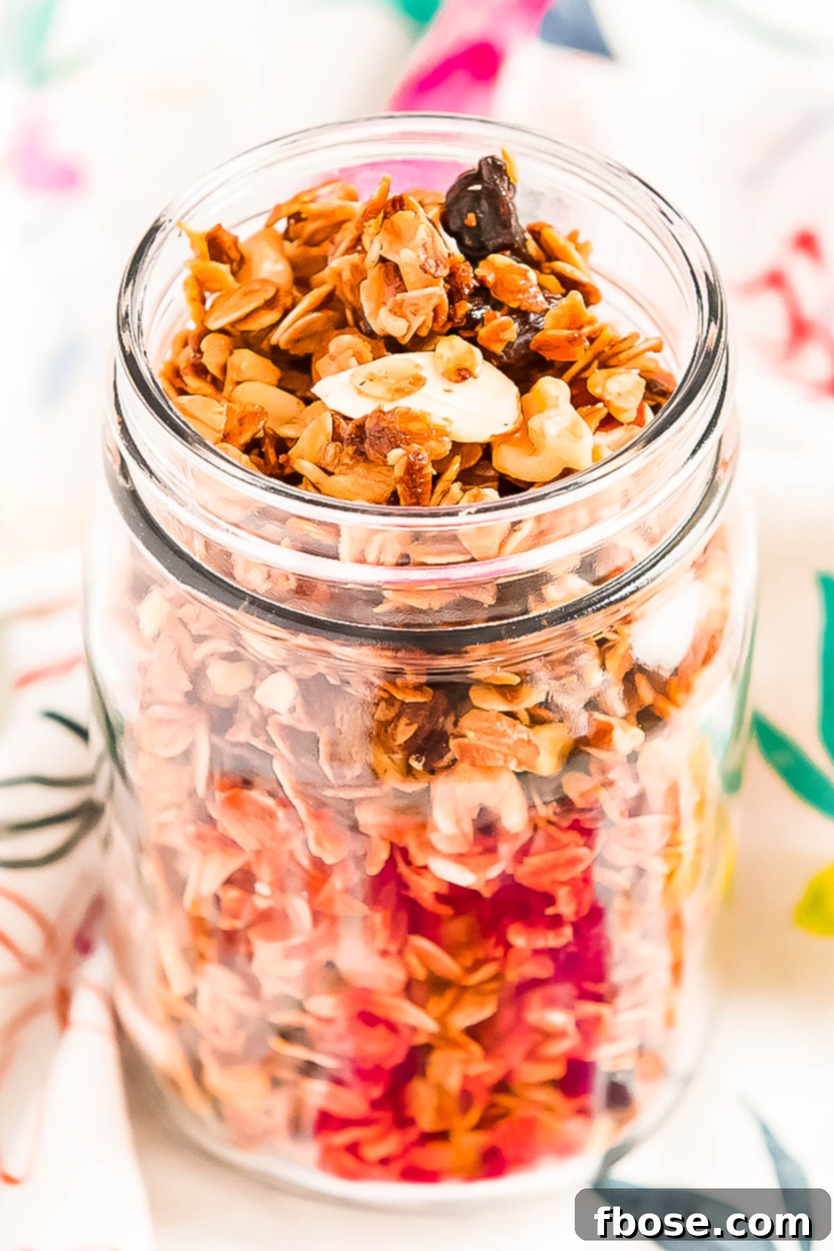 Granola in a large mason jar.