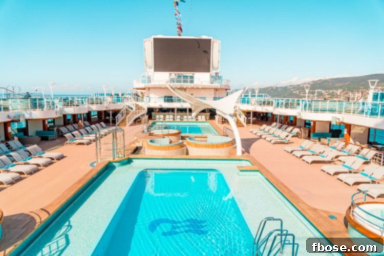 Pool area of the Sky Princess Cruise Ship