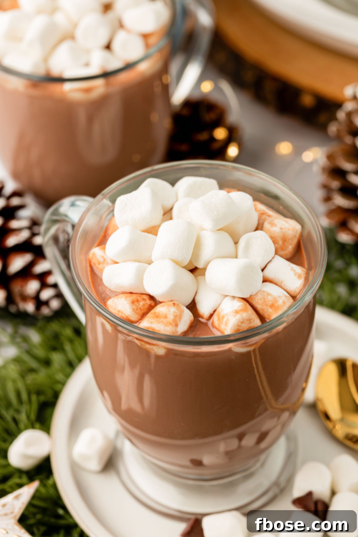 A cozy close-up of a steaming mug of crockpot hot cocoa, ready to be enjoyed.
