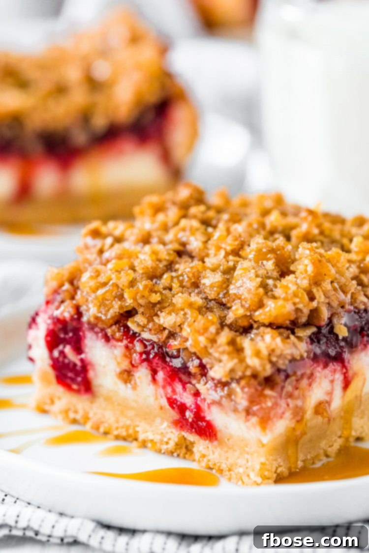 Close up photo of cranberry cheesecake bars.