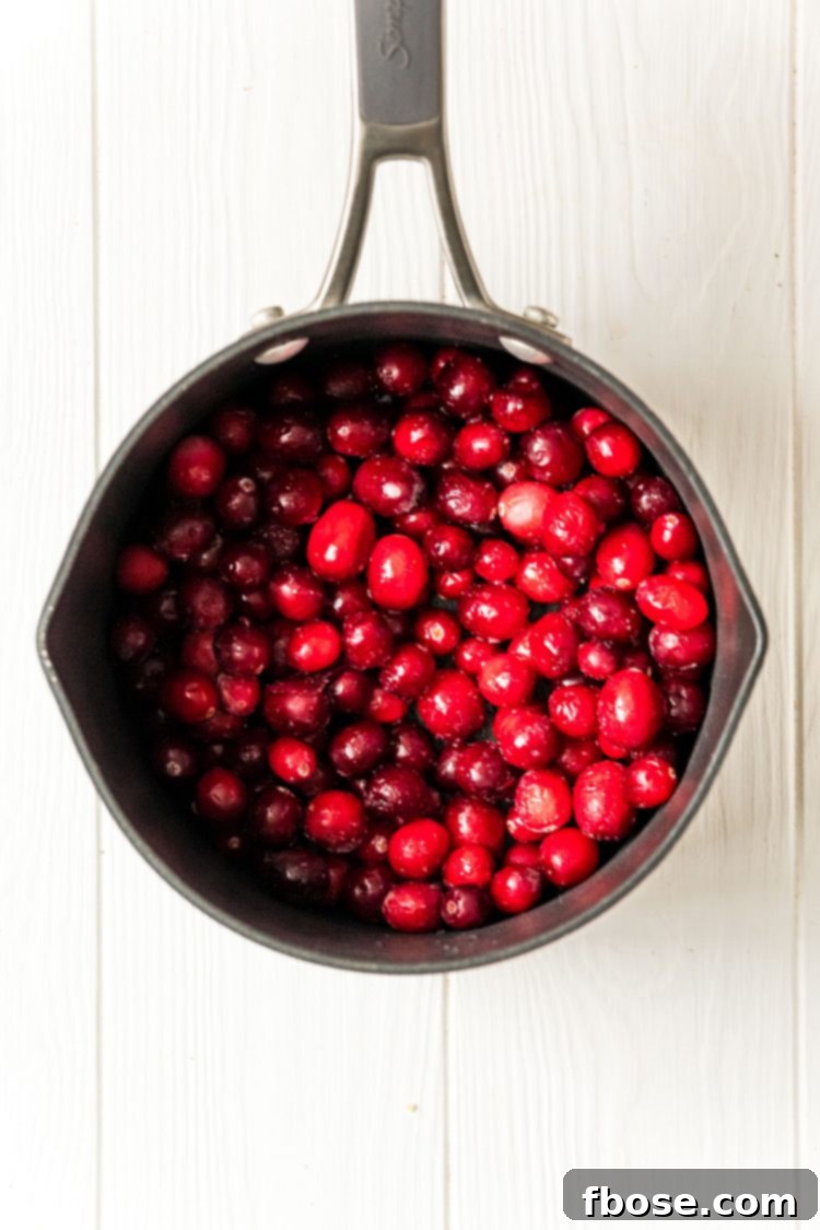 Cranberries in a medium saucepan.
