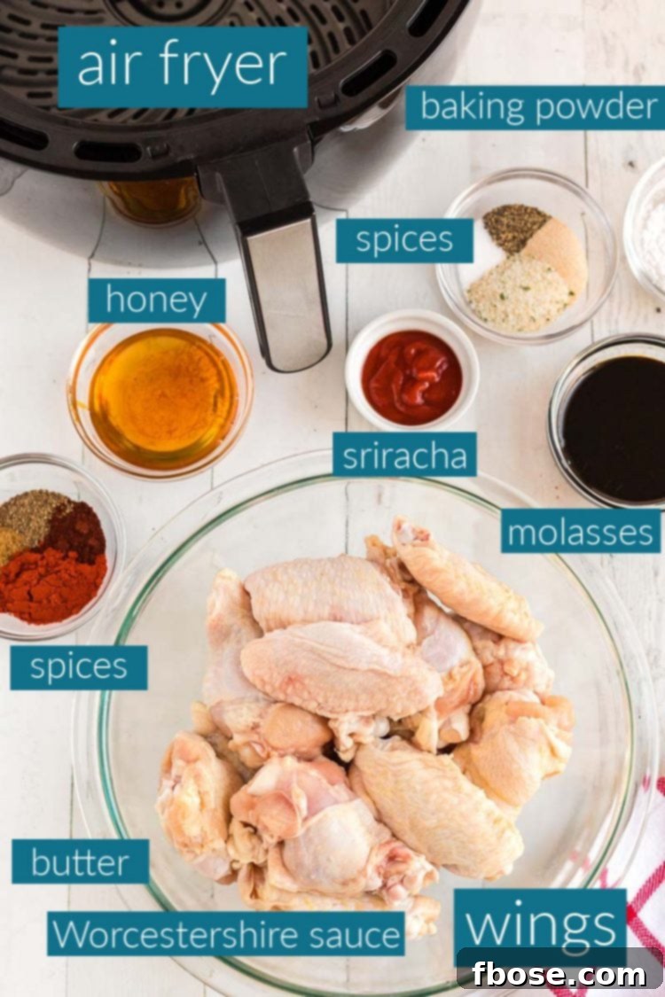 Overhead photo of ingredients to make air fryer chicken wings.