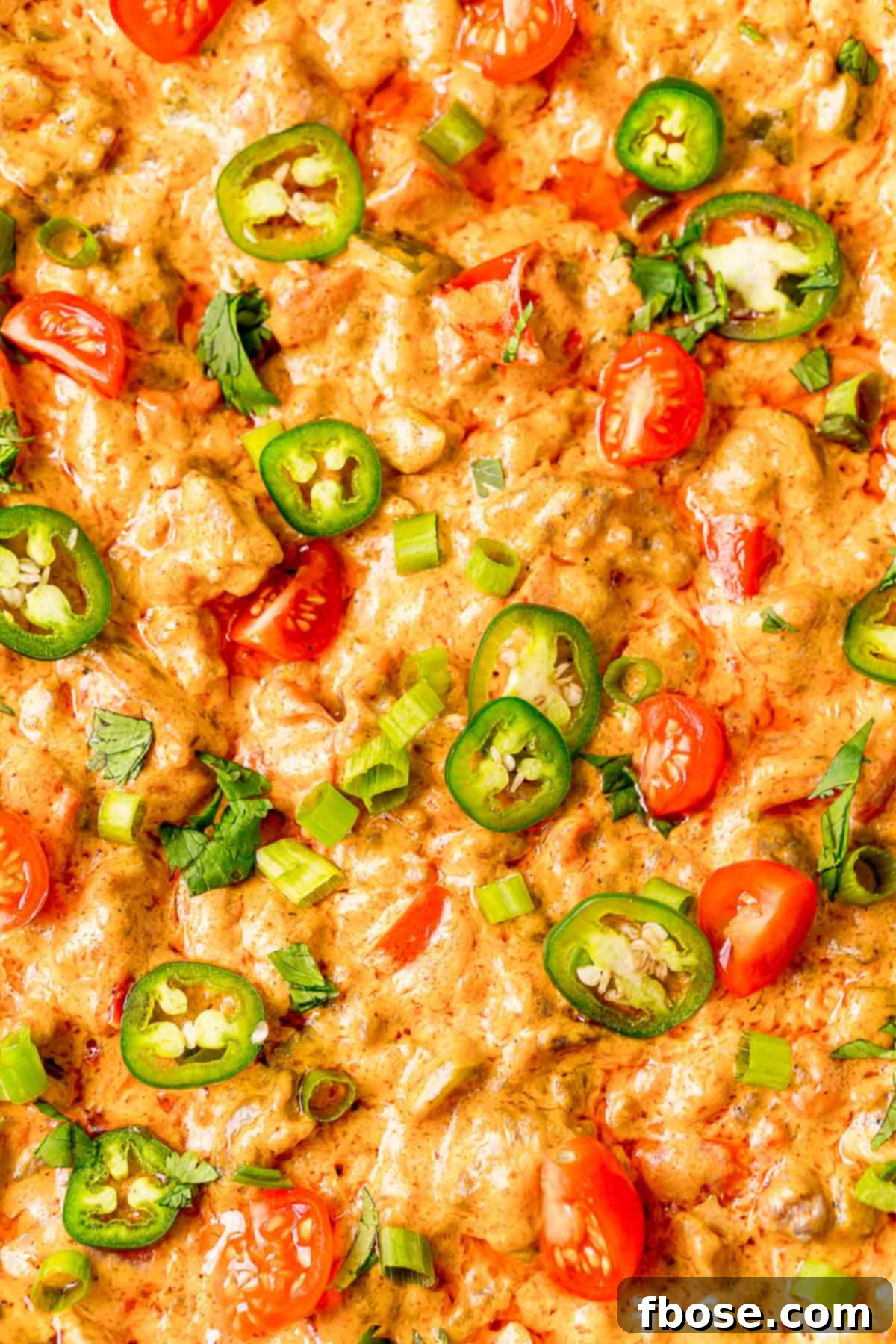 A close-up of the rich and creamy texture of Cheesy Sausage Dip, showcasing the melted cheese and crumbled sausage.