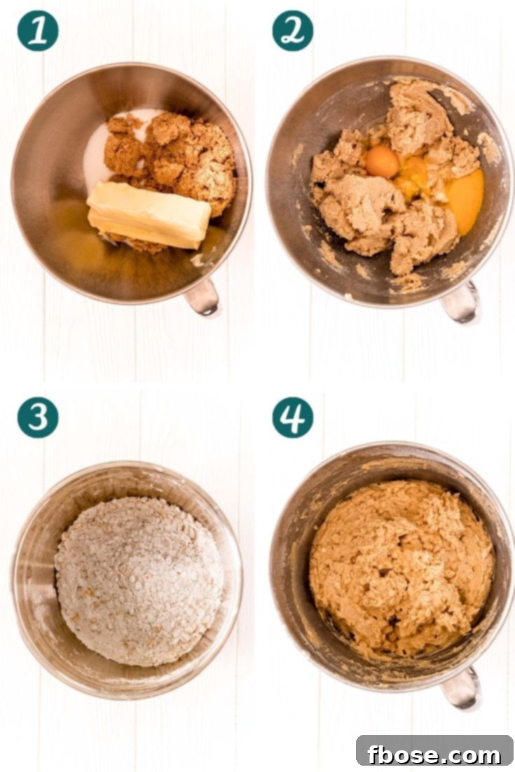Step by step photo ocllage showing how to make ranger cookies.