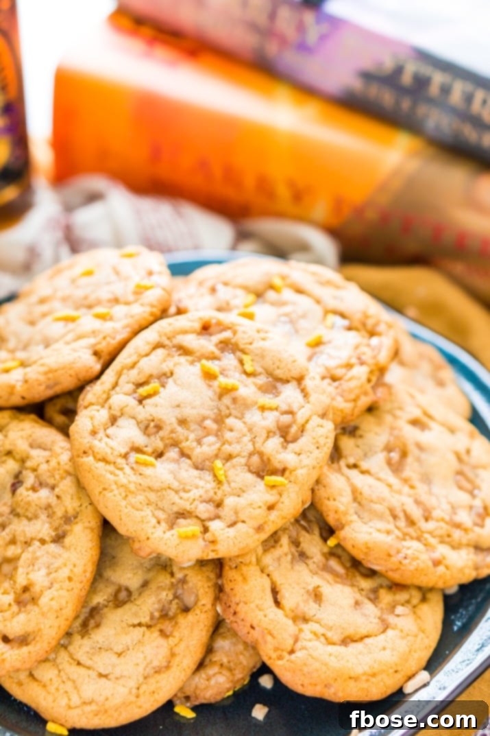 These Harry Potter inspired Butterbeer Cookies are a sweet old-fashioned blend of vanilla and butterscotch loaded up with toffee bits. Baked to perfection with a soft chewy center and lightly crisp edges, they won't last long!