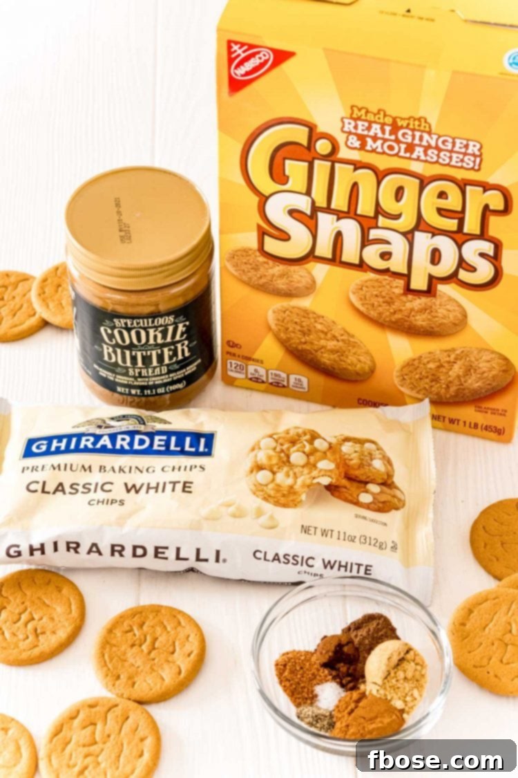 Arrangement of all ingredients needed to make gingerbread truffles laid out on a clean white table, ready for preparation.