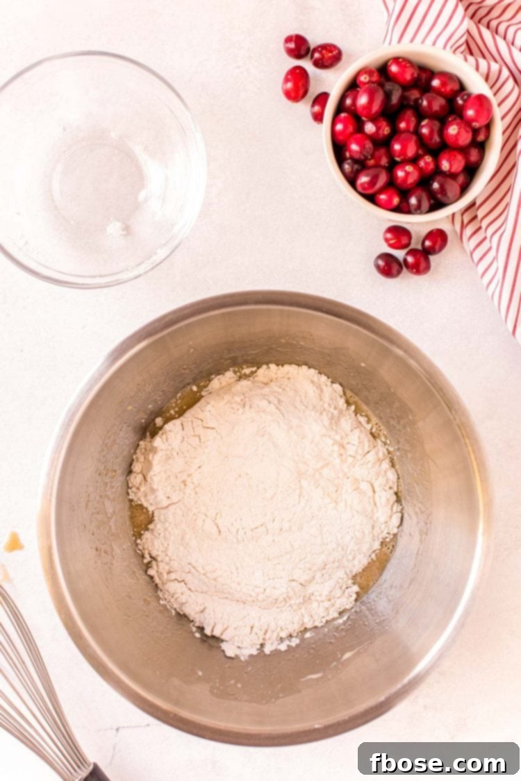 Overhead photo of quick bread being made in a large mixing bowl.