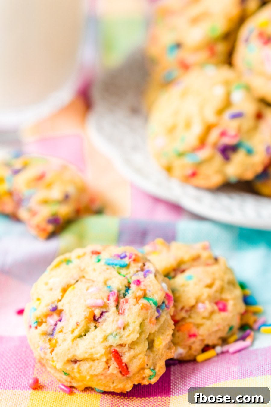 Hand holding a Birthday Cake Pudding Cookie, showcasing its delicious texture and sprinkle topping against a soft background.