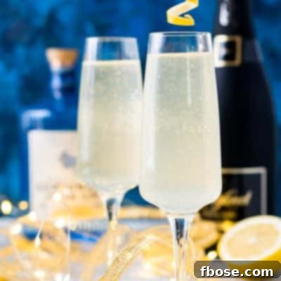 French 75 cocktail is a classic mix of bright citrus, botanical gin, and sparkling champagne.