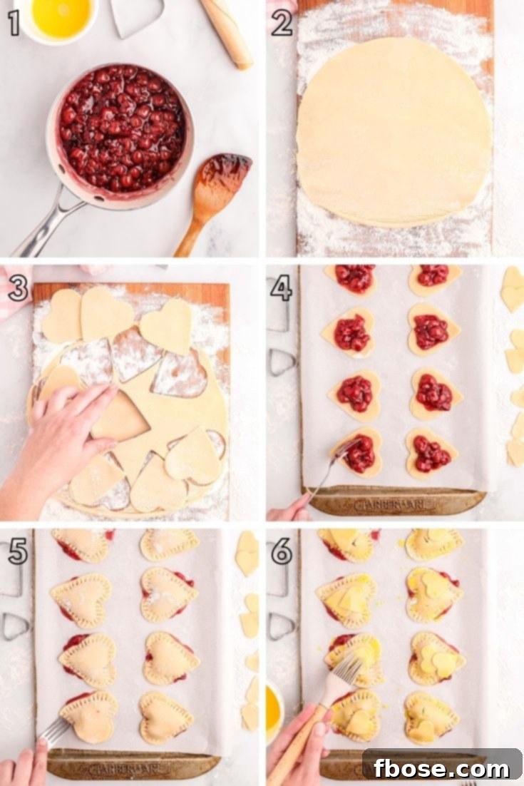 Effortless Cherry Pastry Pockets 5 Step by step photo collage showing how to make cherry hand pies.