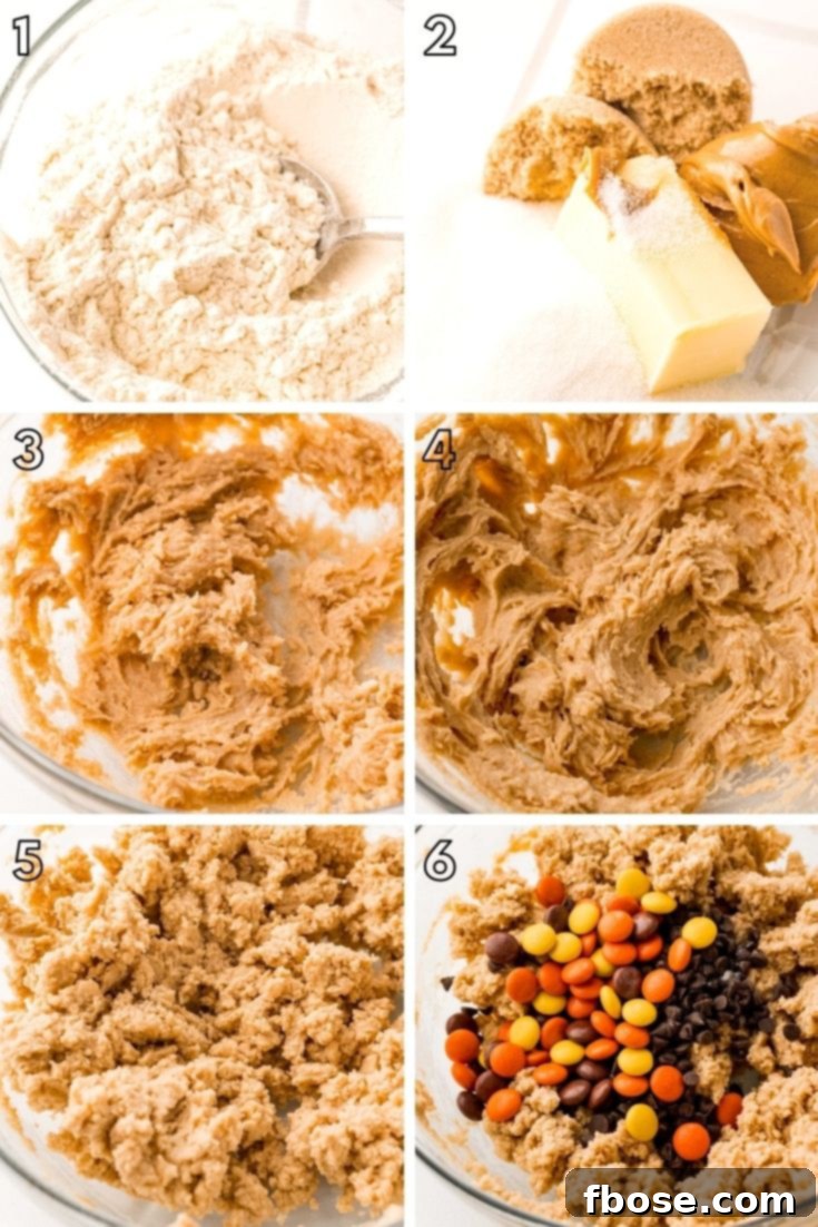 A step-by-step photo collage illustrating the process of making edible cookie dough.