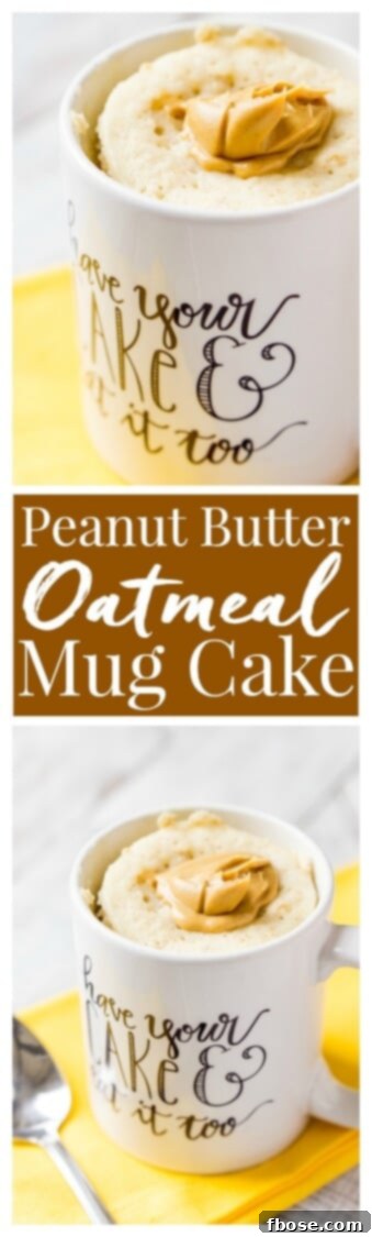 Quick Peanut Butter Oatmeal Mug Cake 6 This Peanut Butter & Oatmeal Mug Cake is a simple and fast, sweet and salty fix for dessert or breakfast, it's ready in just 5 minutes!