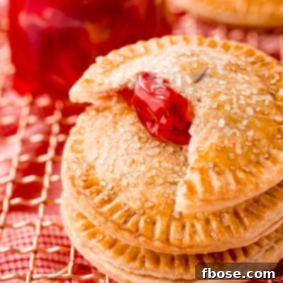 Close up photo of cherry hand pies on a copper wire rack.