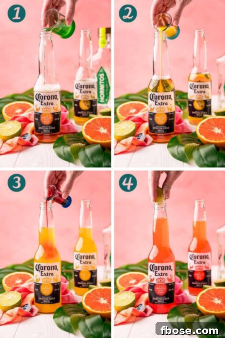 TikTok's Horizon Brew 5 Step-by-step photo collage showing how to make a Corona Sunrise.