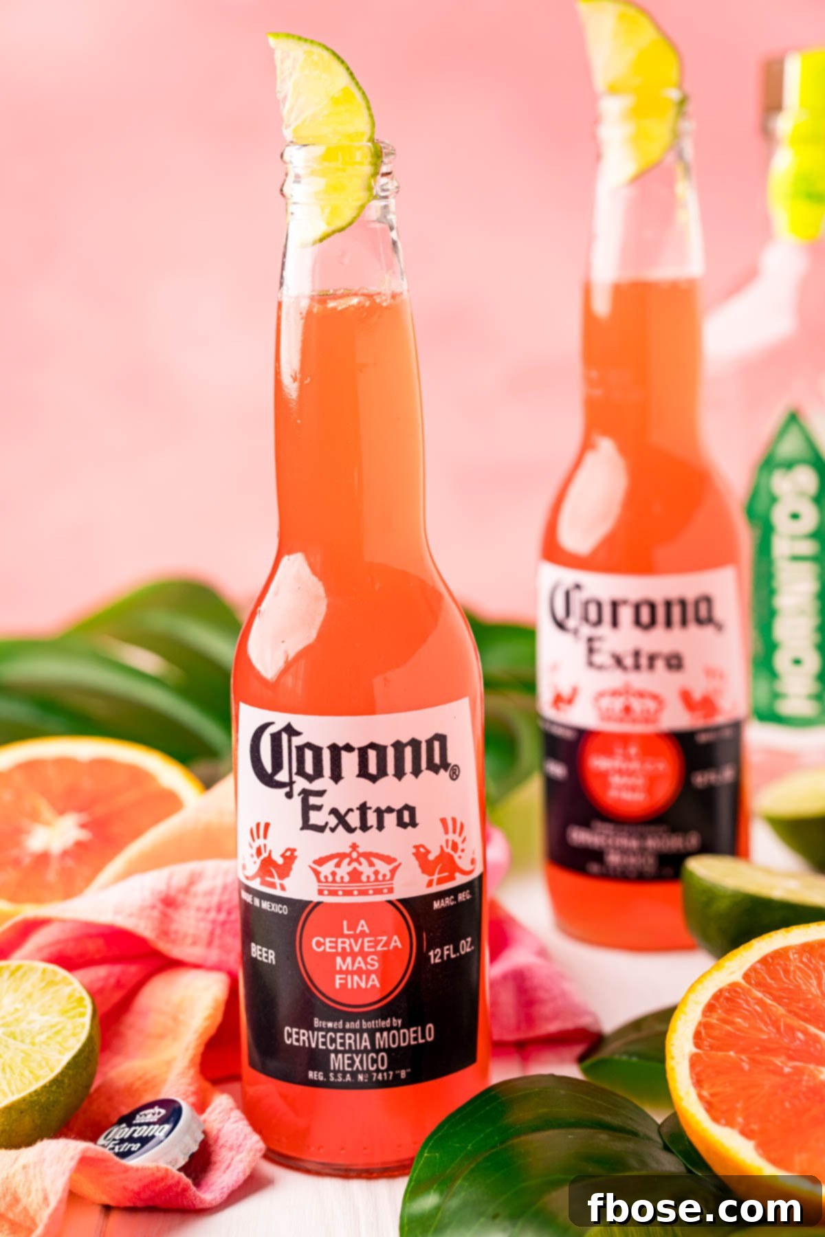 TikTok's Horizon Brew 6 Close up photo of a Corona beer bottle with a Corona Sunrise in it and another one behind it.