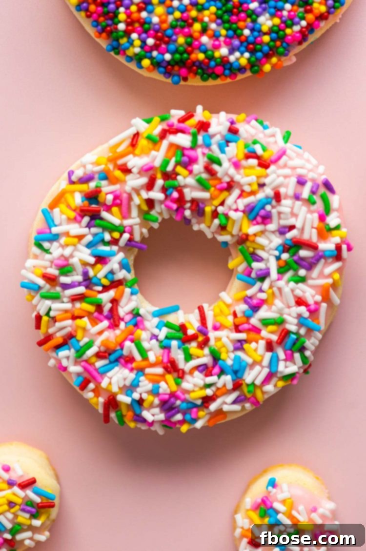 Close up photo of a donut cookie covered in sprinkles.