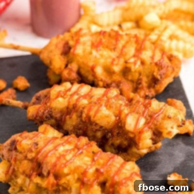 Close up photo of Korean corndogs on a slate board.