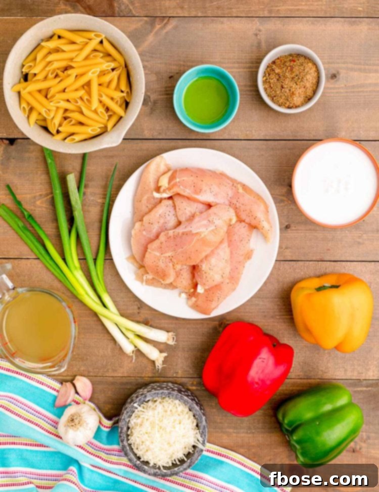 Overhead photo of ingredients prepped to make rasta pasta.