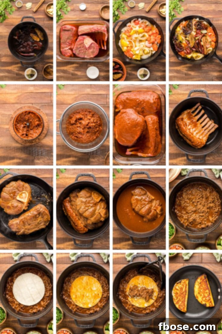 Step by step photo collage showing how to make birria tacos.