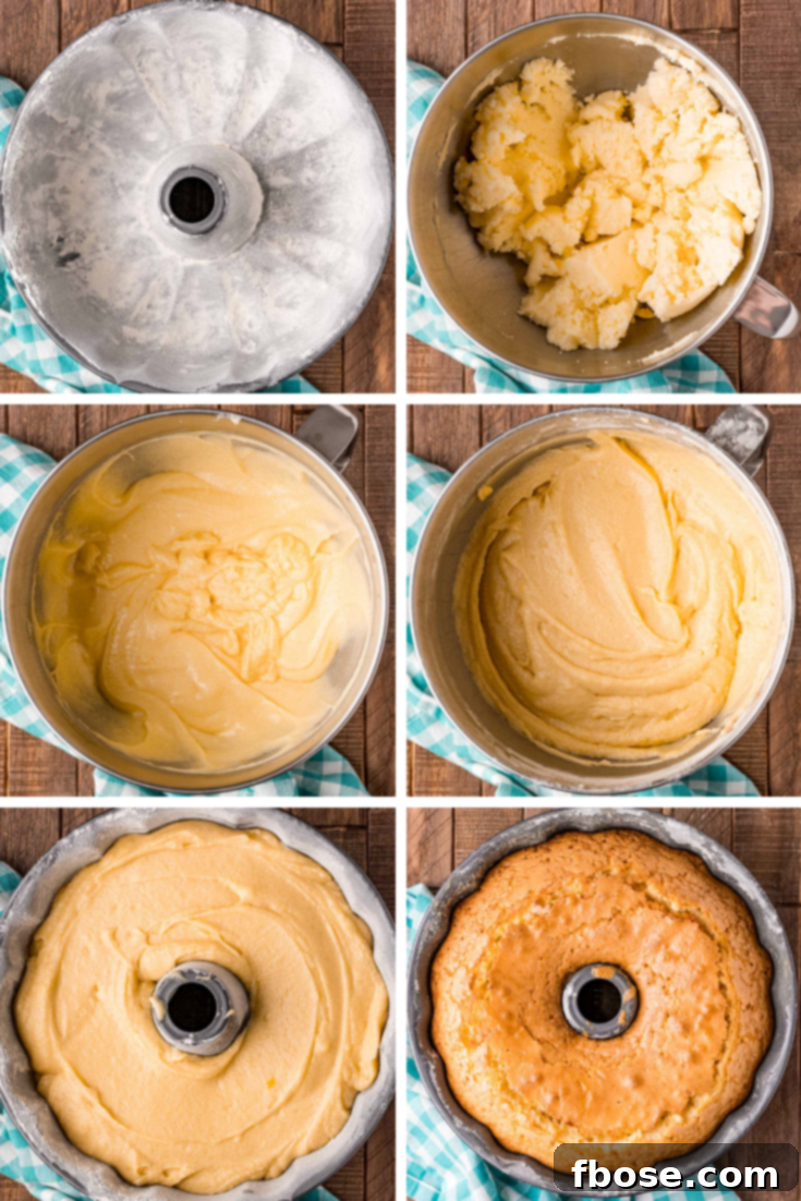 Cream Cloud Cake 5 Step-by-step photo collage showing how to make whipping cream cake, from mixing ingredients to batter in pan.