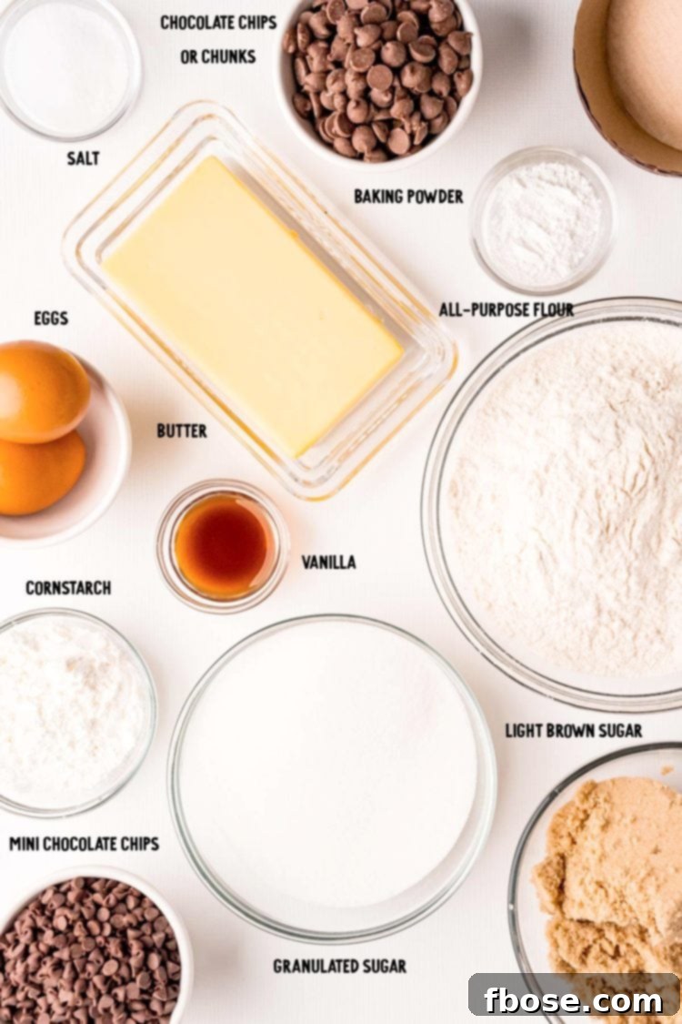 Overhead photo of ingredients prepped to make Disney num num cookies on a white table.