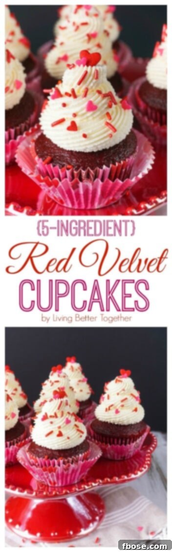 Effortless Red Velvet: Only 5 Ingredients 5 A collection of beautifully decorated Red Velvet Cupcakes with swirls of cheesecake frosting.