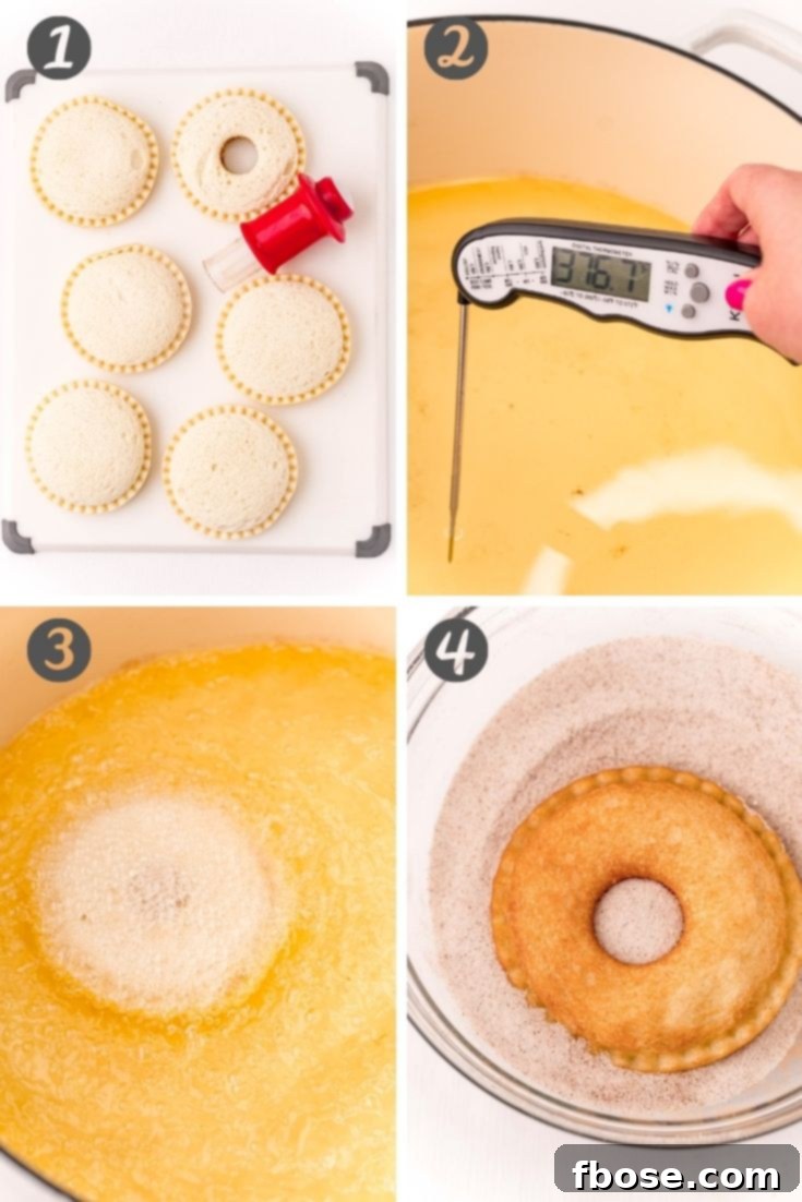 Viral Uncrustables Donut Hack 5 Step-by-step photo collage showing how to make donuts out of uncrustables sandwiches.
