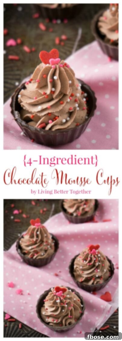 Decadent Four Ingredient Chocolate Mousse Cups 11 Overhead shot of 4-Ingredient Chocolate Mousse Cups in a rustic setting, emphasizing homemade charm and ease.