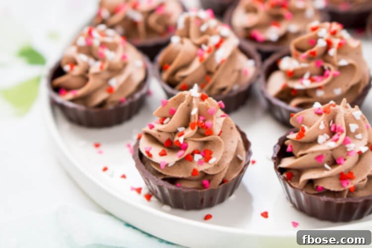 Decadent Four Ingredient Chocolate Mousse Cups 4 Variety of 4-Ingredient Chocolate Mousse Cups arranged attractively on a platter, ready for serving.