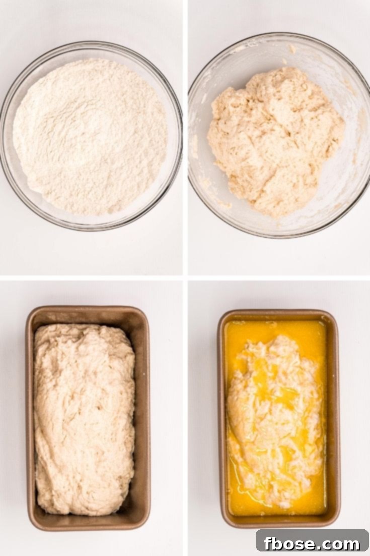 Simple & Delicious Beer Bread 5 Step by step photo collage showing how to make beer bread.
