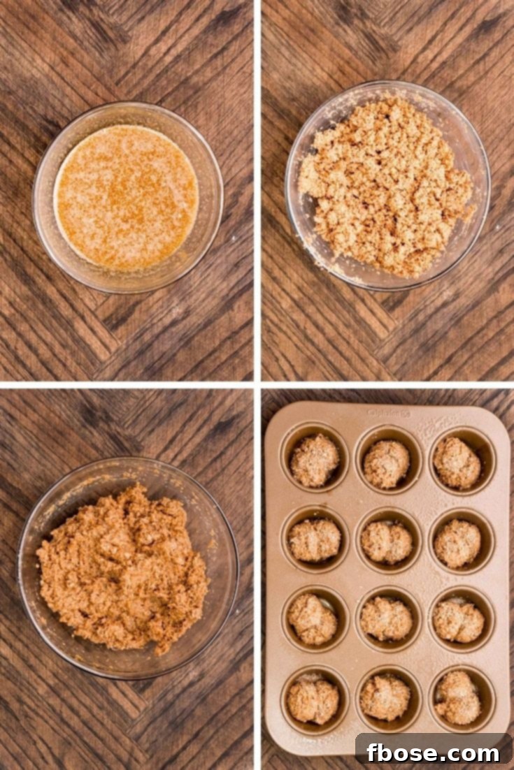 Step by step photo collage showing how to make bran muffins.